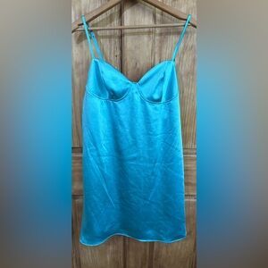 Wild Fable Blue Satin Dress M Spaghetti Strap Bustier Lingerie Babydoll Fairy